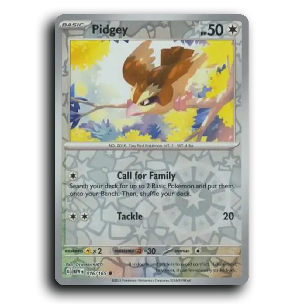 Pidgey 016/165 151 Common Pokemon Card TCG Reverse Holo
