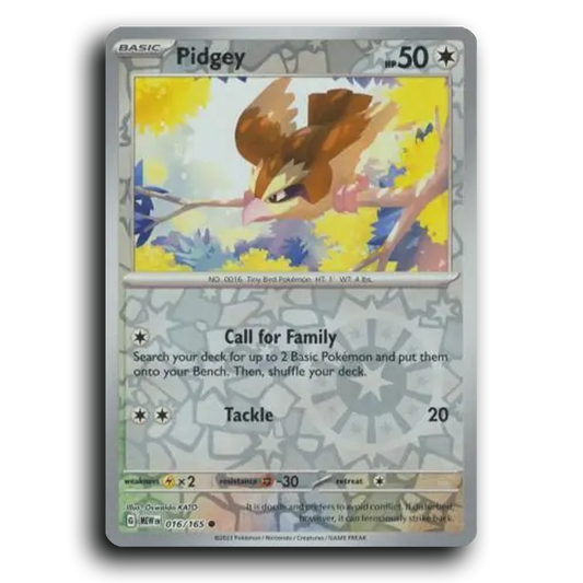 Pidgey 016/165 151 Common Pokemon Card TCG Reverse Holo