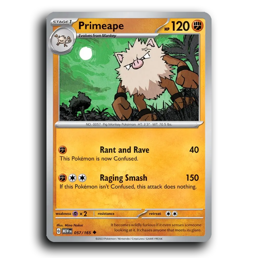 Primeape 057/165 151 Uncommon Pokemon Card TCG