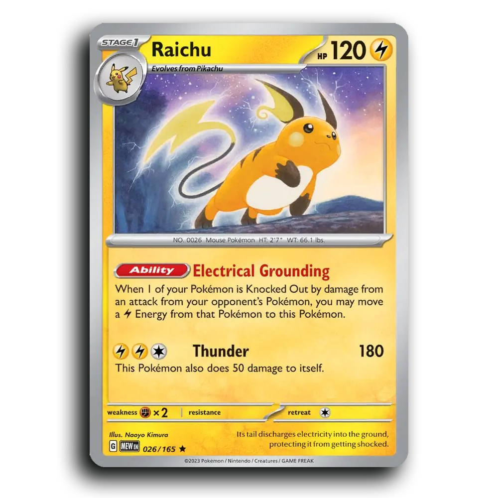 Raichu 026/165 151 Rare Pokemon Card TCG Holofoil
