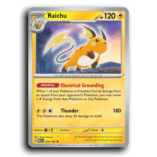 Raichu 026/165 151 Rare Pokemon Card TCG Holofoil