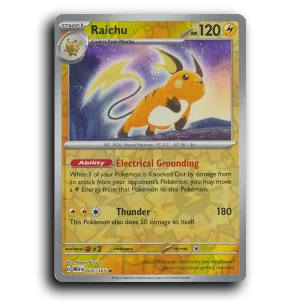 Raichu 026/165 151 Rare Pokemon Card TCG Reverse Holo