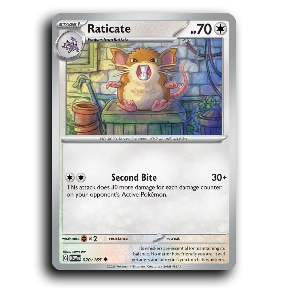 Raticate 020/165 151 Uncommon Pokemon Card TCG