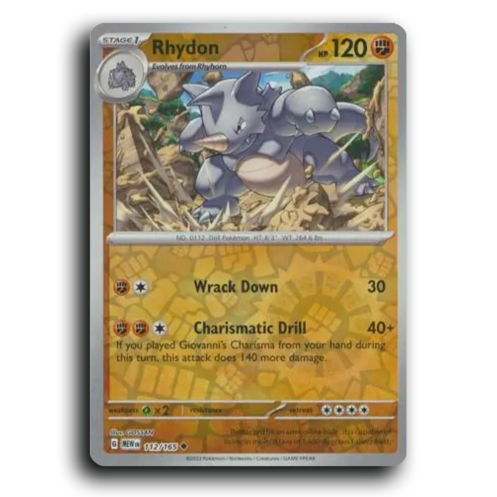 Rhydon 112/165 151 Uncommon Pokemon Card TCG Near Mint NM Reverse Holo