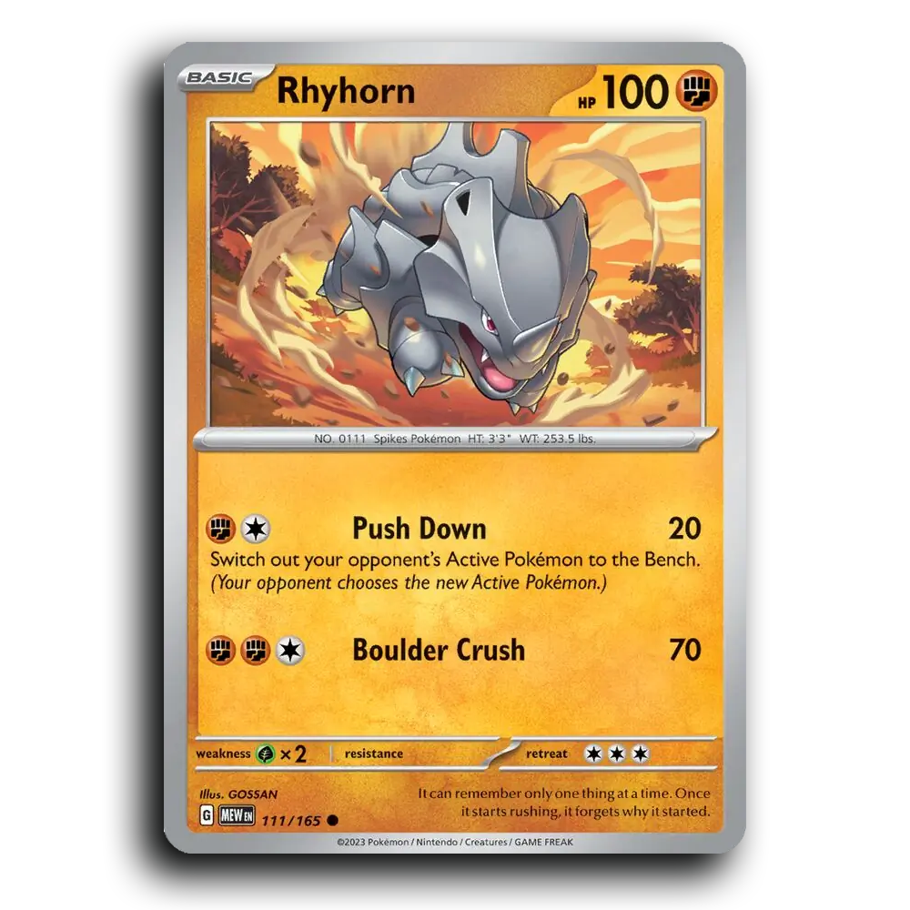 Rhyhorn 111/165 151 Common Pokemon Card TCG Near Mint NM
