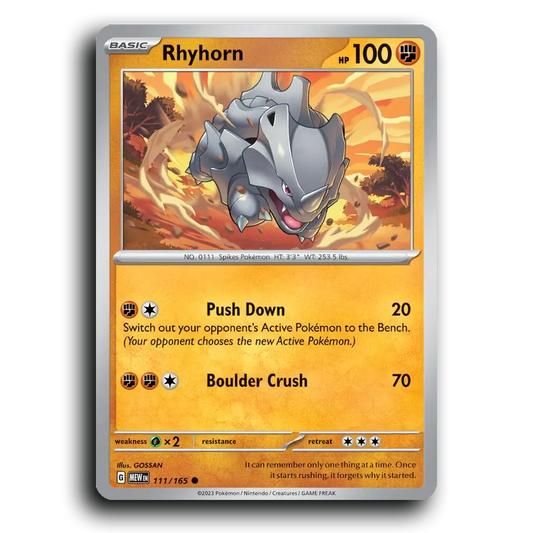 Rhyhorn 111/165 151 Common Pokemon Card TCG Near Mint NM
