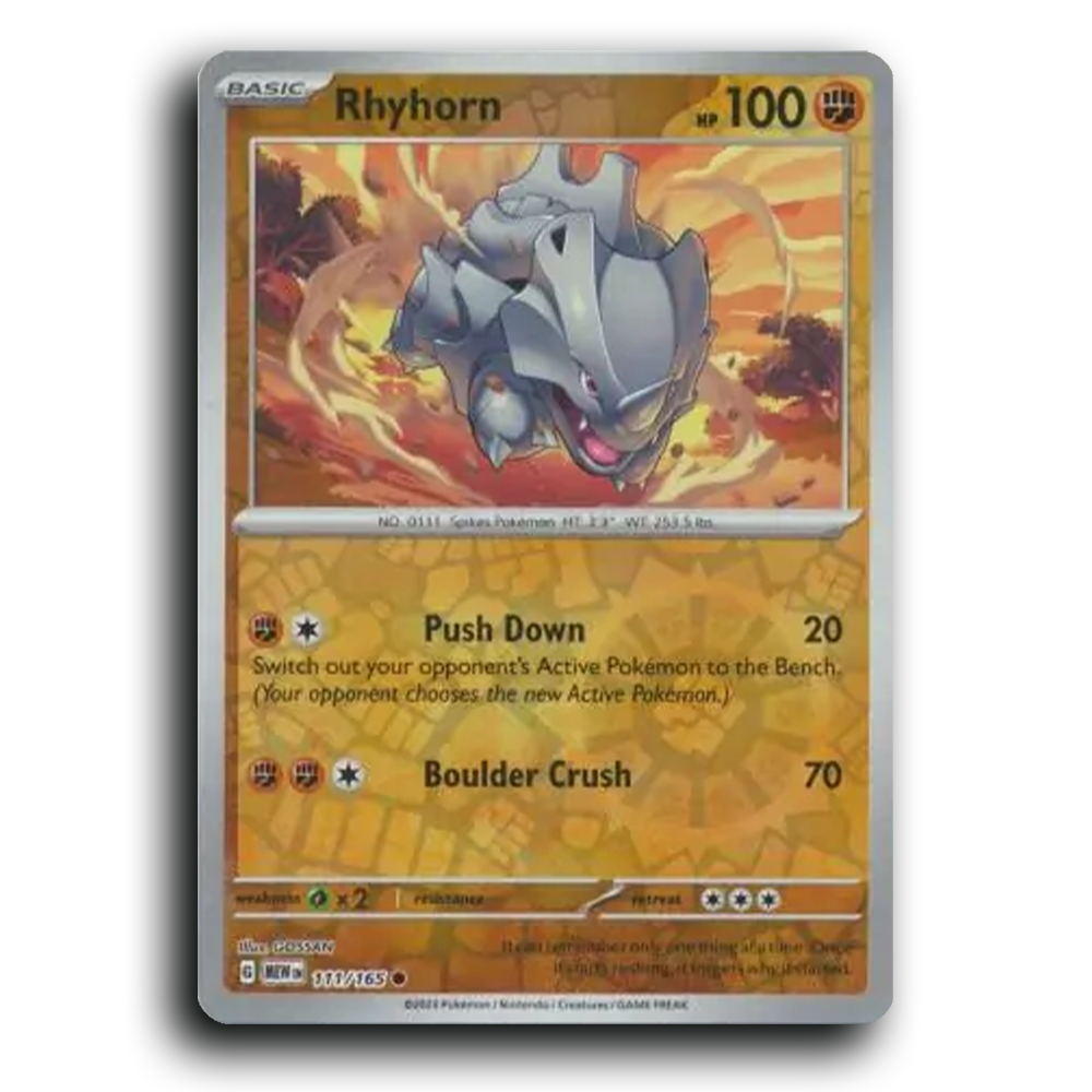 Rhyhorn 111/165 151 Common Pokemon Card TCG Near Mint NM Reverse Holo