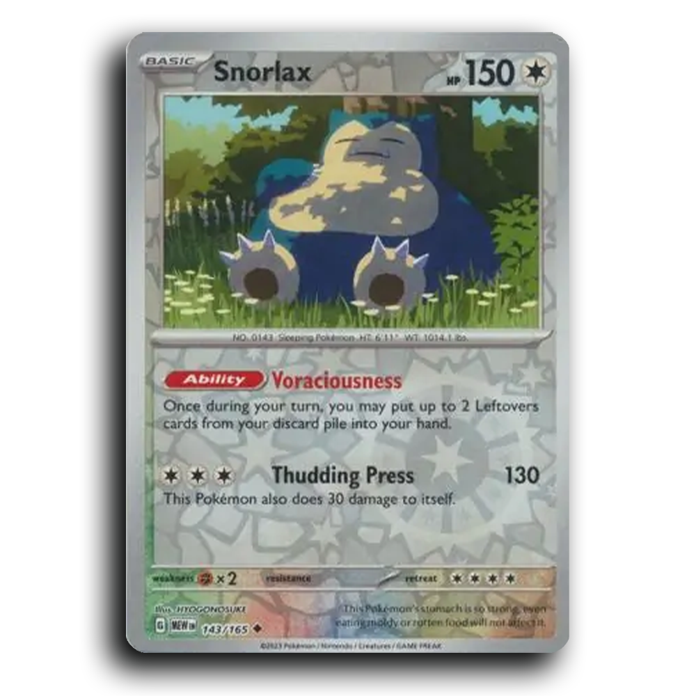 Snorlax 143/165 151 Uncommon Pokemon Card TCG Near Mint NM Reverse Holo