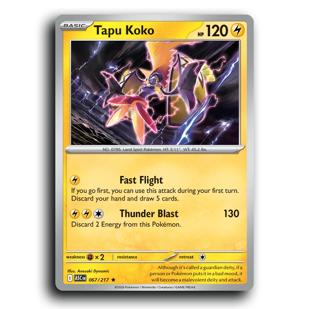 Tapu Koko 067/217 Ascended Heroes Rare Pokemon Card TCG Near Mint NM Holofoil