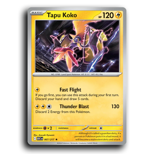 Tapu Koko 067/217 Ascended Heroes Rare Pokemon Card TCG Near Mint NM Holofoil
