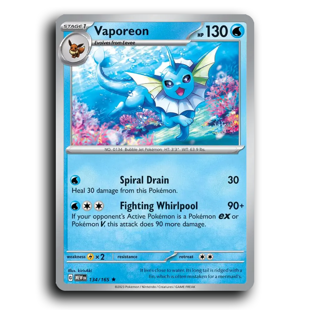 Vaporeon 134/165 151 Rare Pokemon Card TCG Near Mint NM