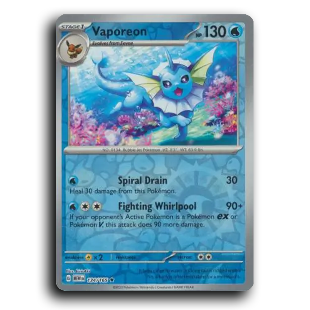 Vaporeon 134/165 151 Rare Pokemon Card TCG Near Mint NM Reverse Holo