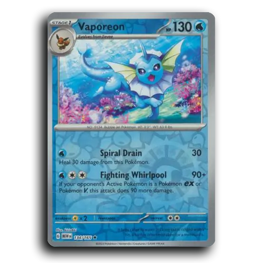 Vaporeon 134/165 151 Rare Pokemon Card TCG Near Mint NM Reverse Holo
