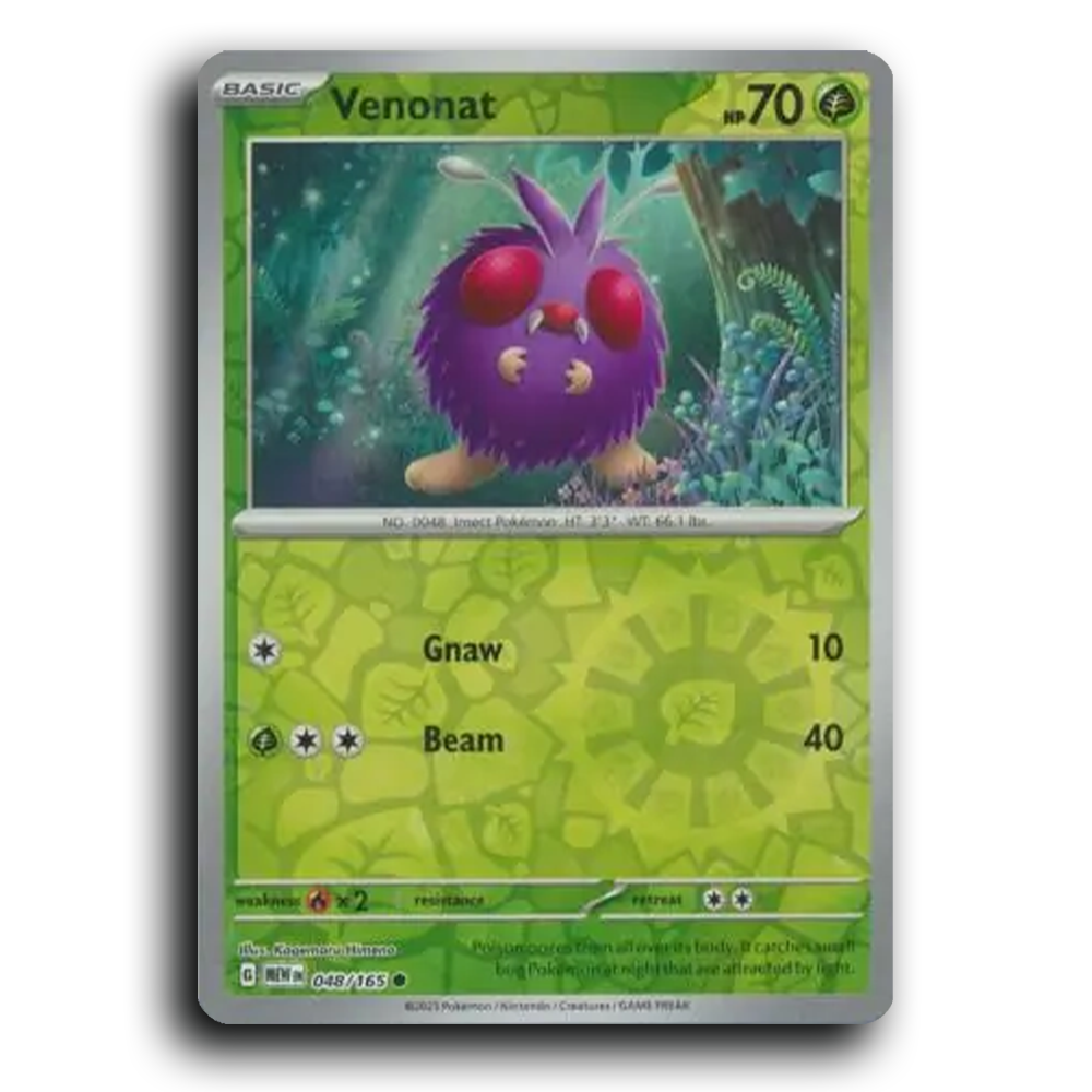 Venonat 048/165 151 Common Pokemon Card TCG Reverse Holo
