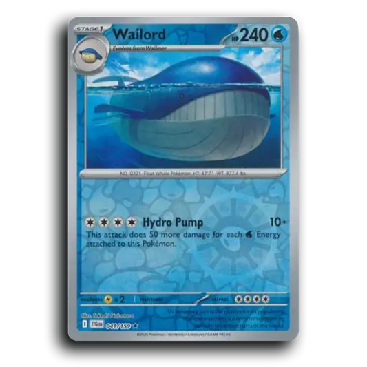 Wailord 041/159 Journey Together Rare Pokemon Card TCG Reverse Holo