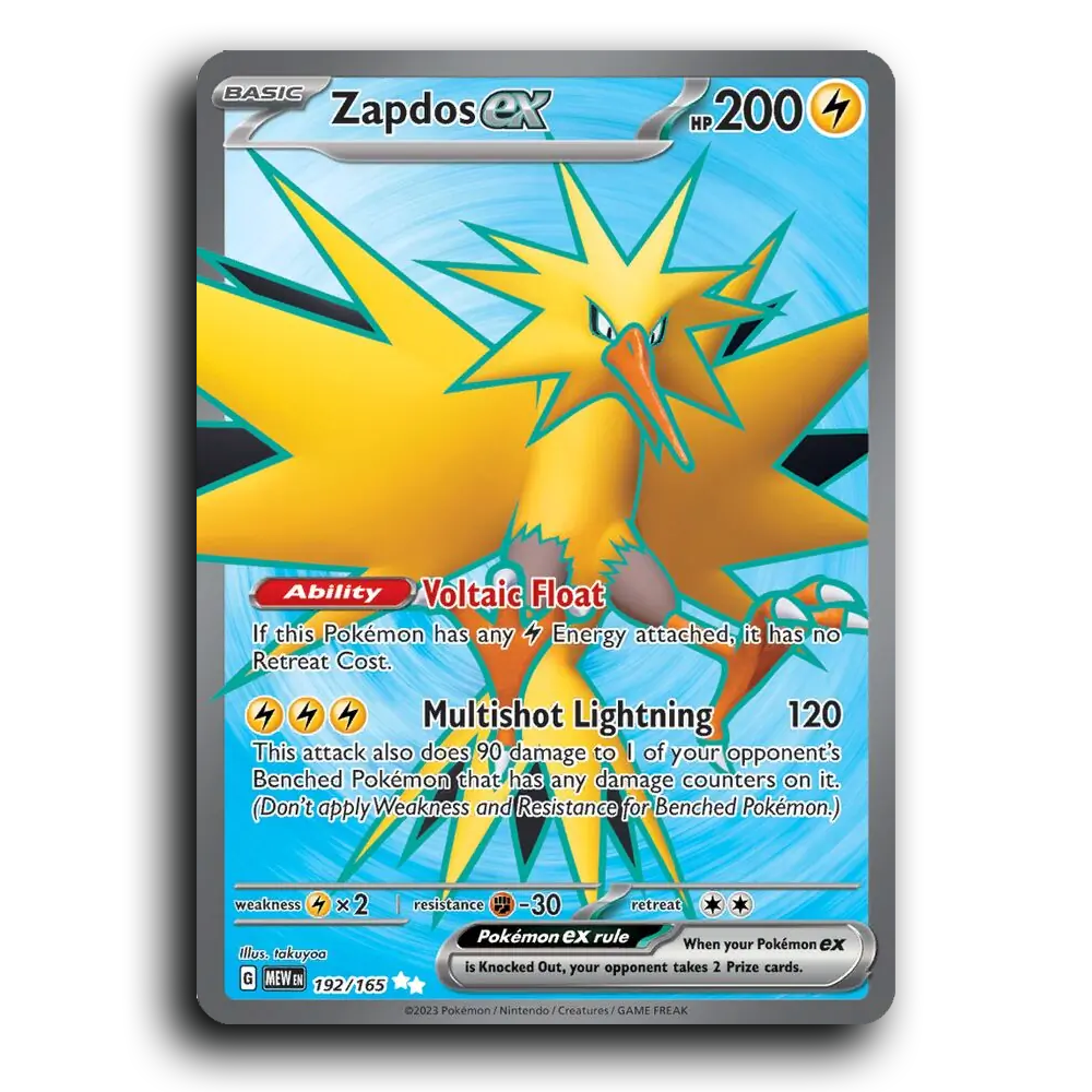 Zapdos ex 192/165 151 Ultra Rare Pokemon Card TCG Near Mint NM Holofoil