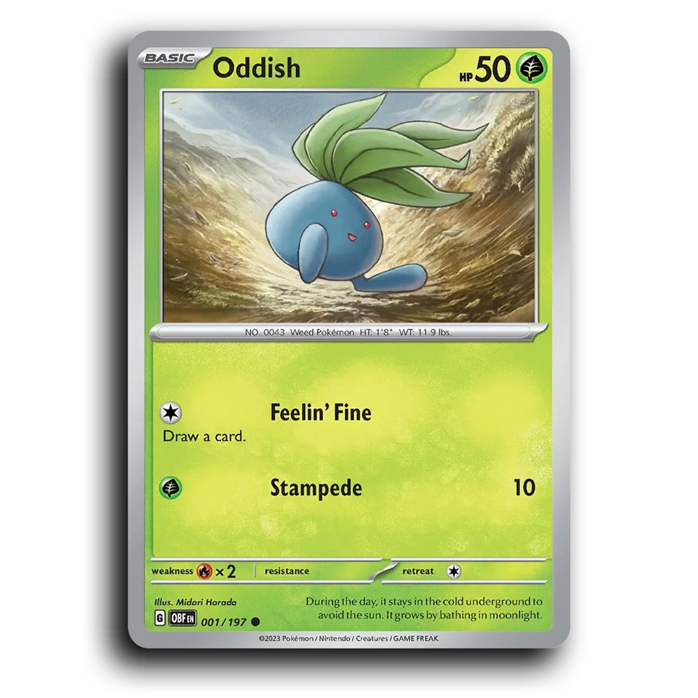 Oddish (001/197) [Obsidian Flames] 2023 G Common English Midori Harada Grass OBF Basic Weed Pokémon Pokemon Card TCG Near Mint NM
