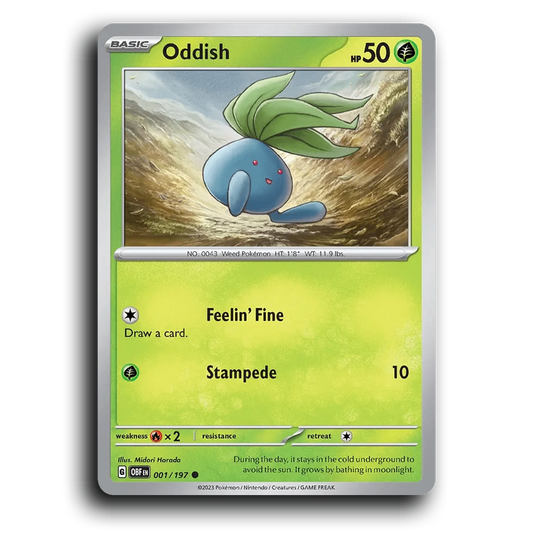 Oddish (001/197) [Obsidian Flames] 2023 G Common English Midori Harada Grass OBF Basic Weed Pokémon Pokemon Card TCG Near Mint NM
