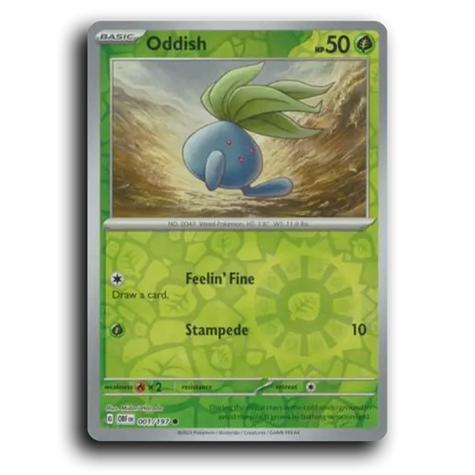 Oddish (001/197) [Obsidian Flames] 2023 G Common English Midori Harada Grass OBF Basic Weed Pokémon Pokemon Card TCG Near Mint NM Reverse Holo