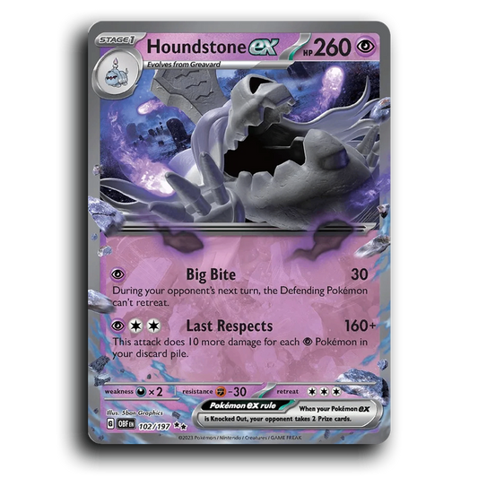 Houndstone ex (102/197) [Obsidian Flames] 2023 G Double Rare English 5ban Graphics Psychic, ex OBF Stage 1 Ghost Dog Pokémon Pokemon Card TCG Near Mint NM