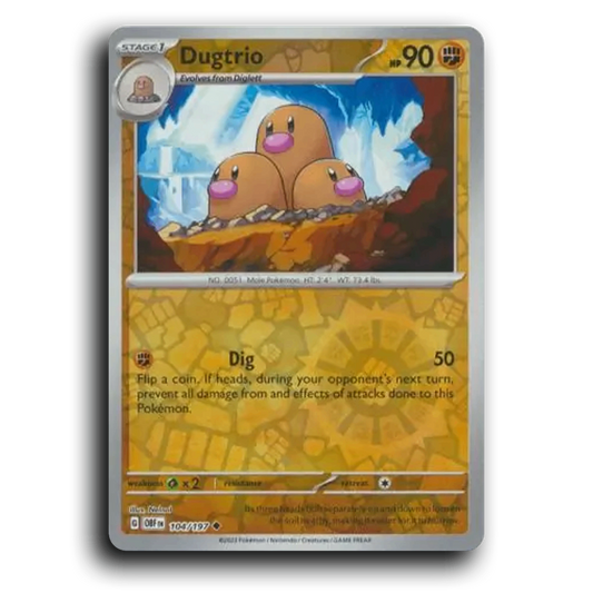Dugtrio (104/197) [Obsidian Flames] 2023 G Uncommon English Nelnal Fighting OBF Stage 1 Mole Pokémon Pokemon Card TCG Near Mint NM Reverse Holo