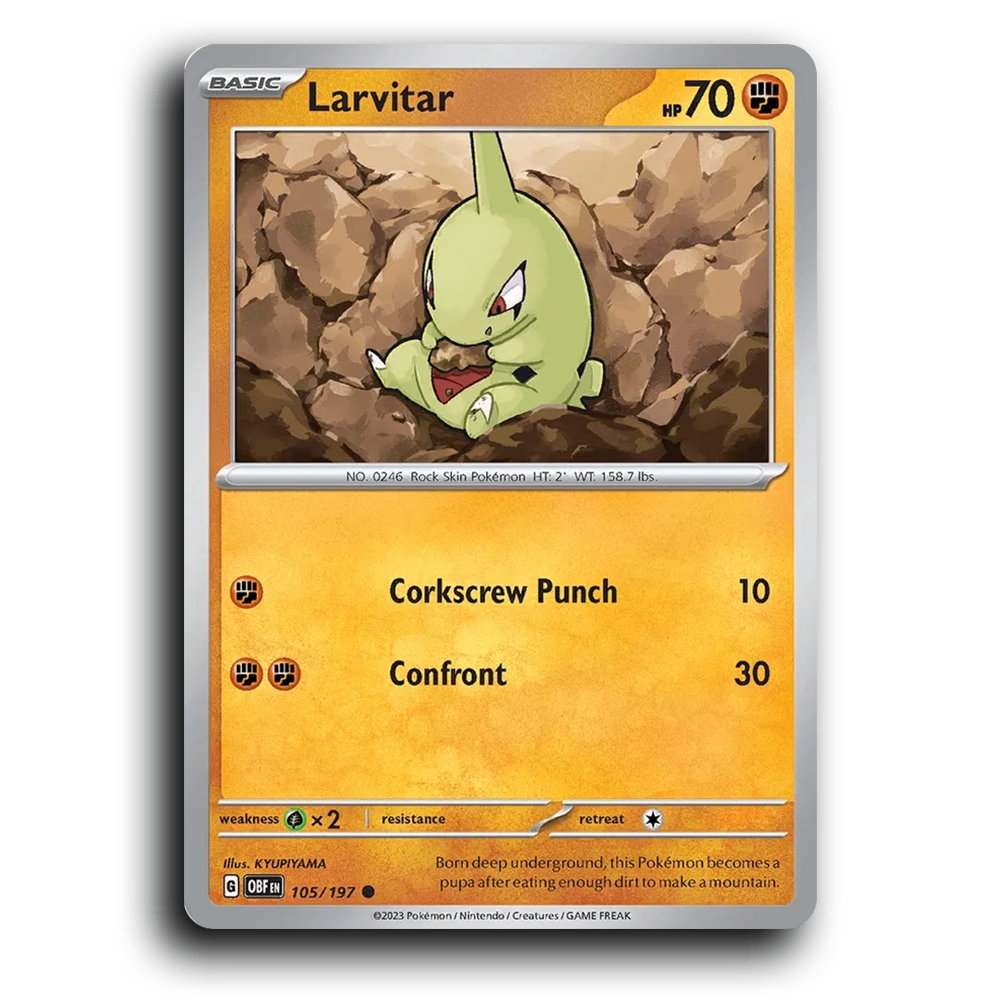 Larvitar (105/197) [Obsidian Flames] 2023 G Common English KYUPIYAMA Fighting OBF Basic Rock Skin Pokémon Pokemon Card TCG Near Mint NM
