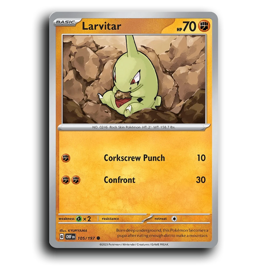 Larvitar (105/197) [Obsidian Flames] 2023 G Common English KYUPIYAMA Fighting OBF Basic Rock Skin Pokémon Pokemon Card TCG Near Mint NM