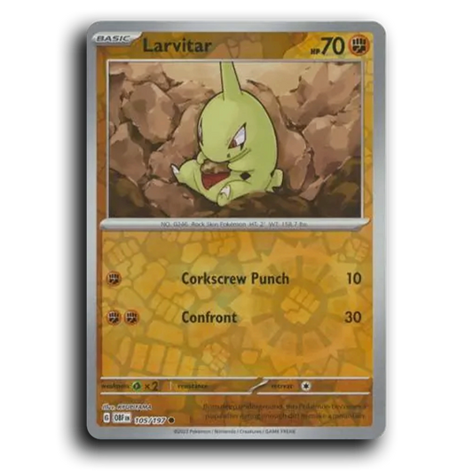 Larvitar (105/197) [Obsidian Flames] 2023 G Common English KYUPIYAMA Fighting OBF Basic Rock Skin Pokémon Pokemon Card TCG Near Mint NM Reverse Holo