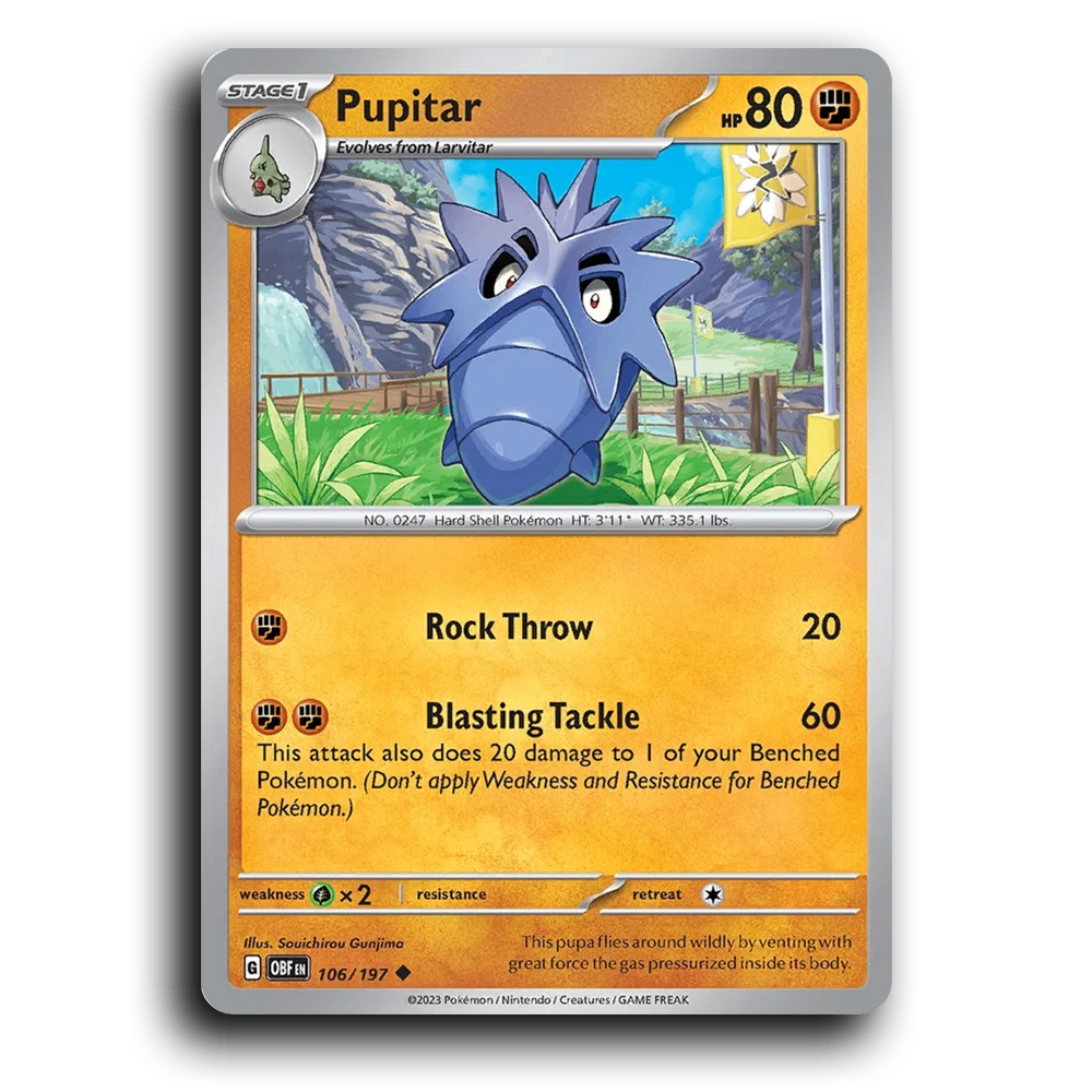 Pupitar (106/197) [Obsidian Flames] 2023 G Uncommon English Souichirou Gunjima Fighting OBF Stage 1 Hard Shell Pokémon Pokemon Card TCG Near Mint NM