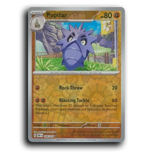 Pupitar (106/197) [Obsidian Flames] 2023 G Uncommon English Souichirou Gunjima Fighting OBF Stage 1 Hard Shell Pokémon Pokemon Card TCG Near Mint NM Reverse Holo