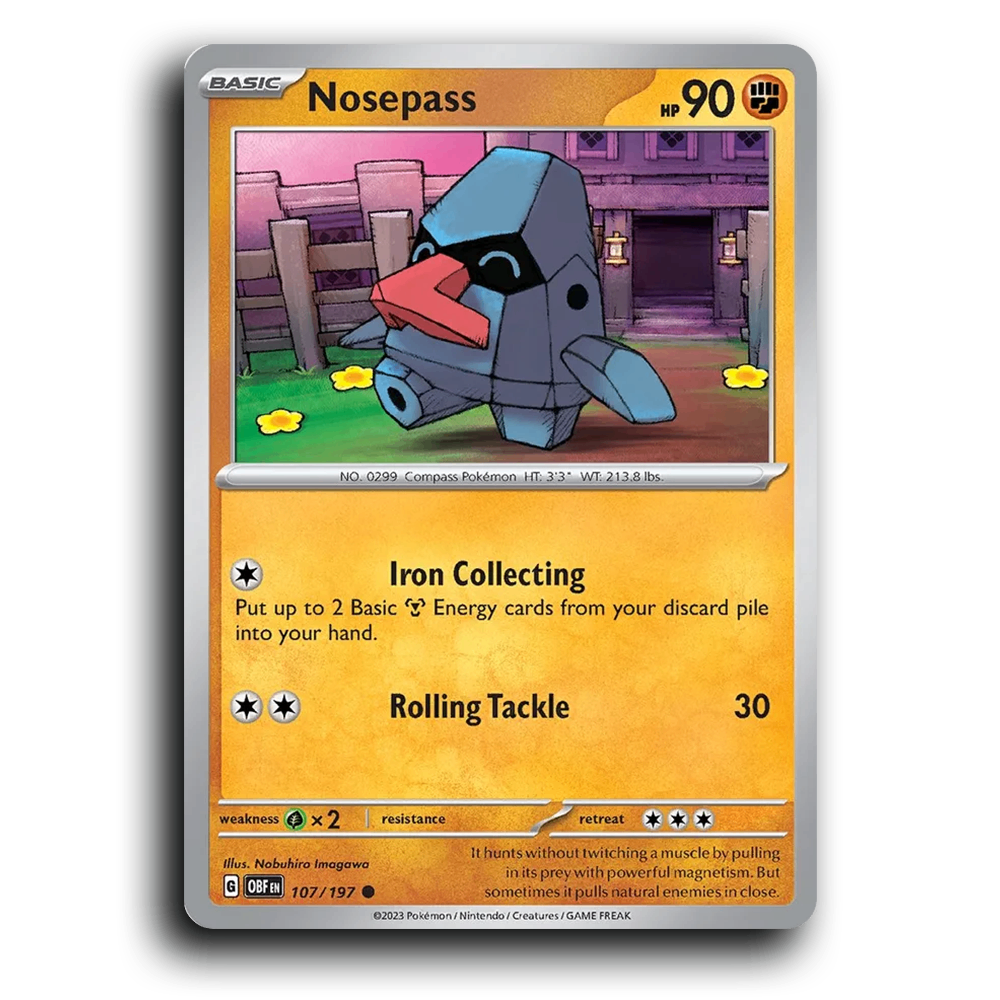 Nosepass (107/197) [Obsidian Flames] 2023 G Common English Nobuhiro Imagawa Fighting OBF Basic Compass Pokémon Pokemon Card TCG Near Mint NM