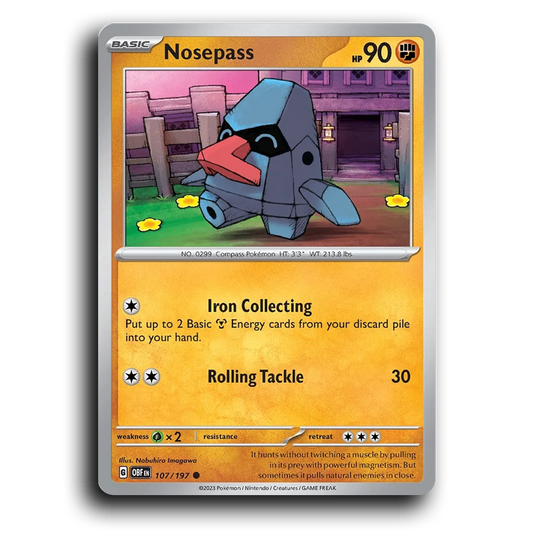 Nosepass (107/197) [Obsidian Flames] 2023 G Common English Nobuhiro Imagawa Fighting OBF Basic Compass Pokémon Pokemon Card TCG Near Mint NM