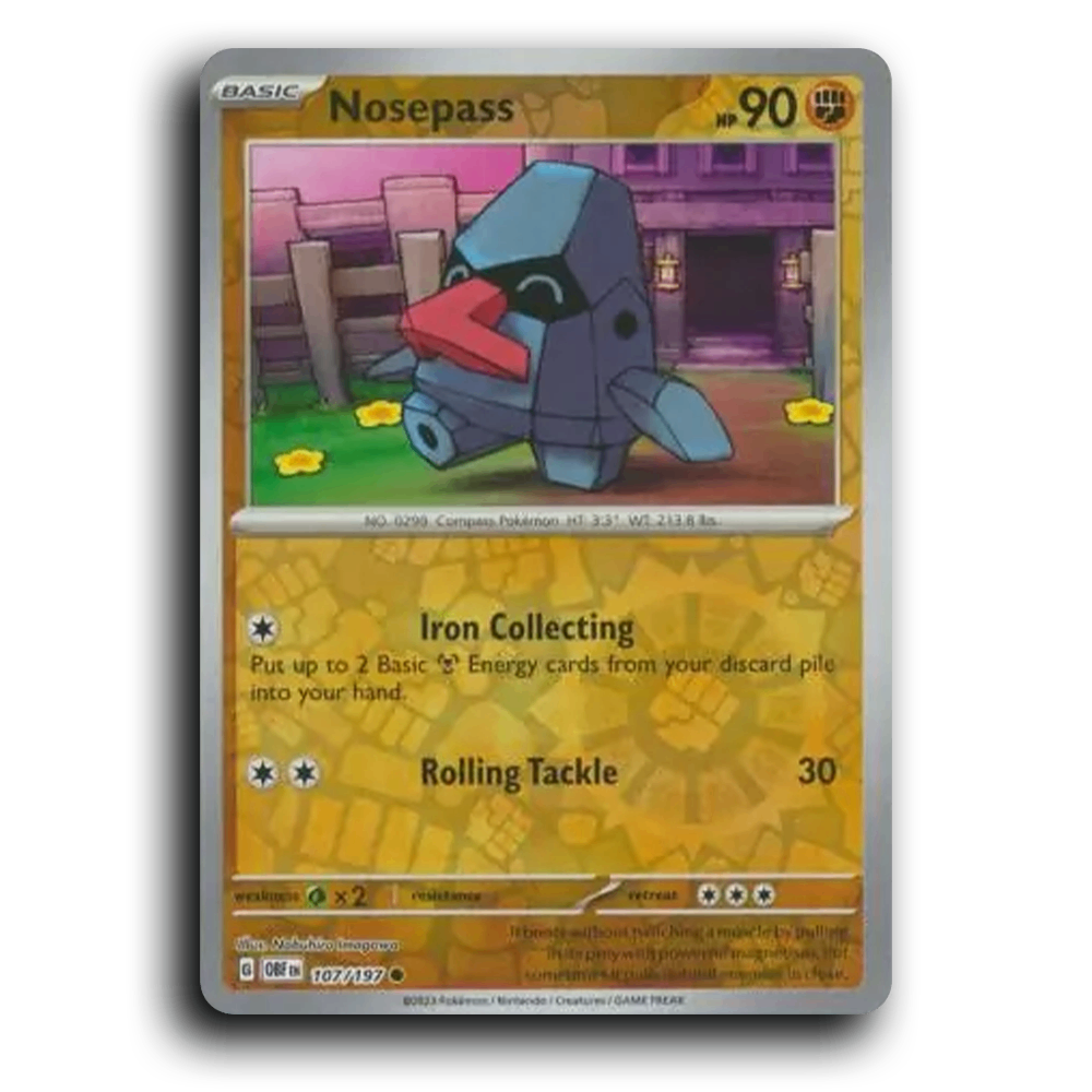 Nosepass (107/197) [Obsidian Flames] 2023 G Common English Nobuhiro Imagawa Fighting OBF Basic Compass Pokémon Pokemon Card TCG Near Mint NM Reverse Holo