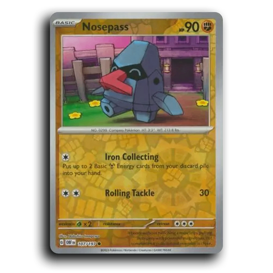 Nosepass (107/197) [Obsidian Flames] 2023 G Common English Nobuhiro Imagawa Fighting OBF Basic Compass Pokémon Pokemon Card TCG Near Mint NM Reverse Holo