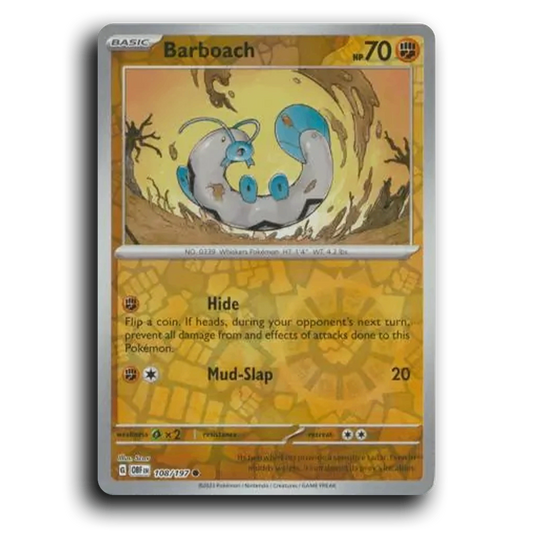 Barboach (108/197) [Obsidian Flames] 2023 G Common English Scav Fighting OBF Basic Whiskers Pokémon Pokemon Card TCG Near Mint NM Reverse Holo
