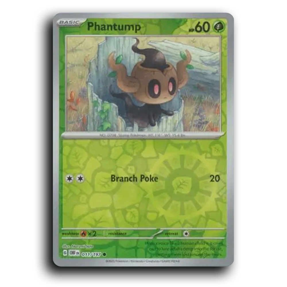 Phantump (011/197) [Obsidian Flames] 2023 G Common English Narumi Sato Grass OBF Basic Stump Pokémon Pokemon Card TCG Near Mint NM Reverse Holo