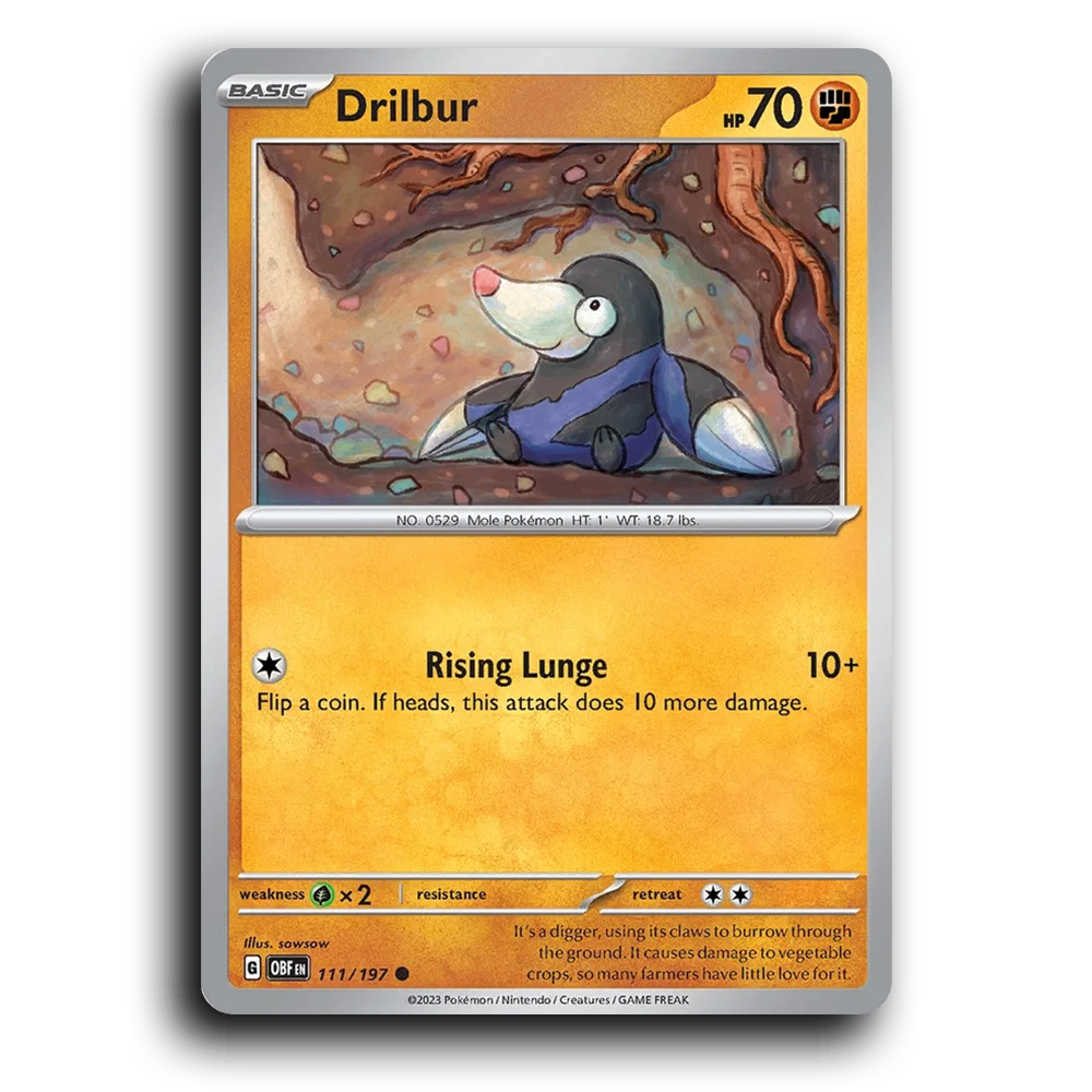 Drilbur (111/197) [Obsidian Flames] 2023 G Common English sowsow Fighting OBF Basic Mole Pokémon Pokemon Card TCG Near Mint NM