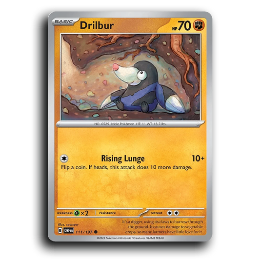 Drilbur (111/197) [Obsidian Flames] 2023 G Common English sowsow Fighting OBF Basic Mole Pokémon Pokemon Card TCG Near Mint NM