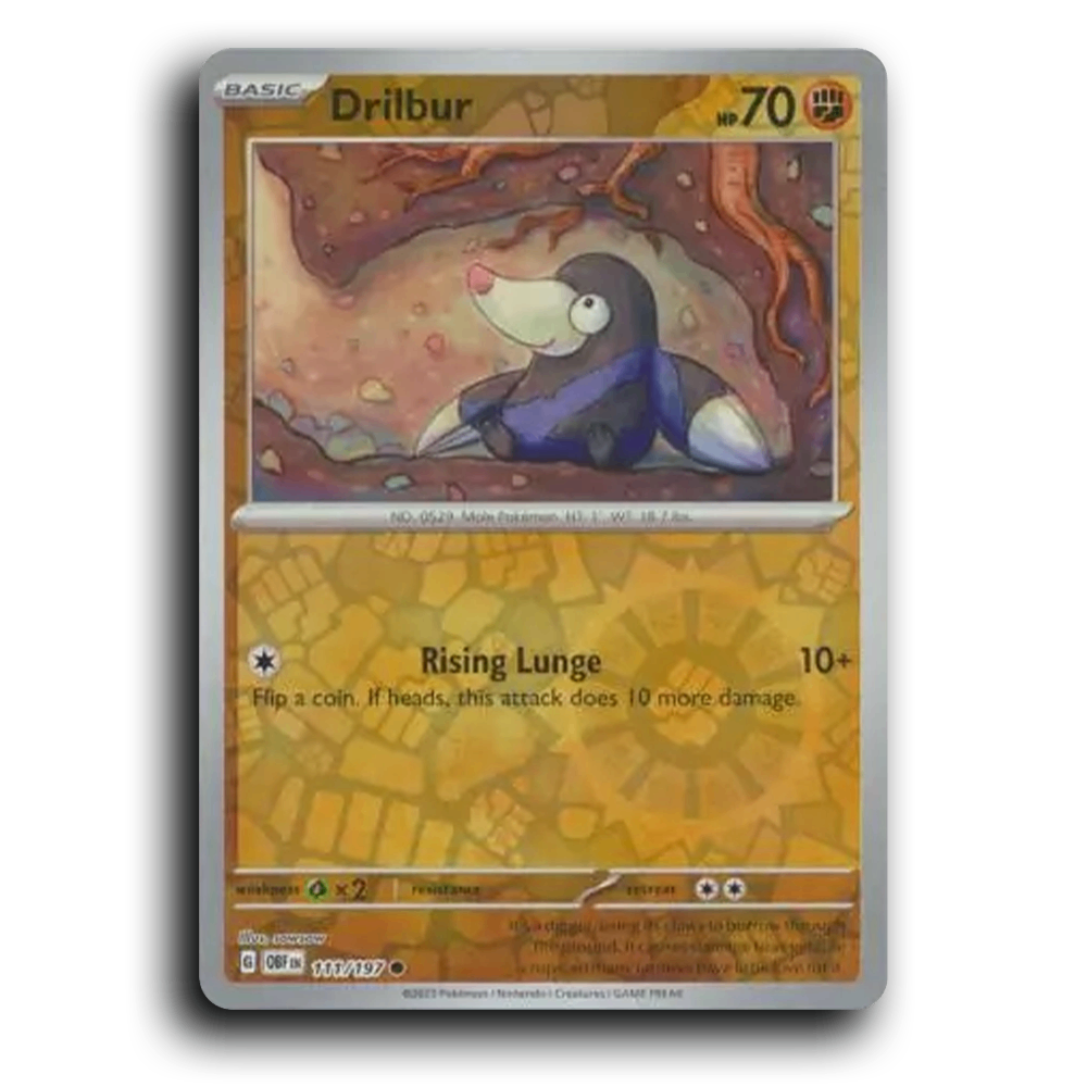 Drilbur (111/197) [Obsidian Flames] 2023 G Common English sowsow Fighting OBF Basic Mole Pokémon Pokemon Card TCG Near Mint NM Reverse Holo