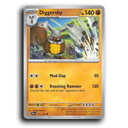 Diggersby (113/197) [Obsidian Flames] 2023 G Uncommon English SATOSHI NAKAI Fighting OBF Stage 1 Digging Pokémon Pokemon Card TCG Near Mint NM