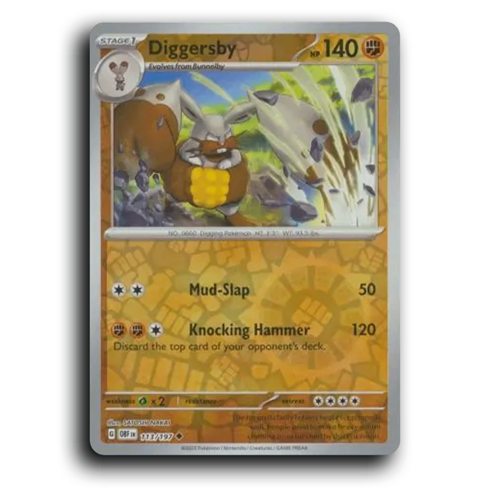 Diggersby (113/197) [Obsidian Flames] 2023 G Uncommon English SATOSHI NAKAI Fighting OBF Stage 1 Digging Pokémon Pokemon Card TCG Near Mint NM Reverse Holo