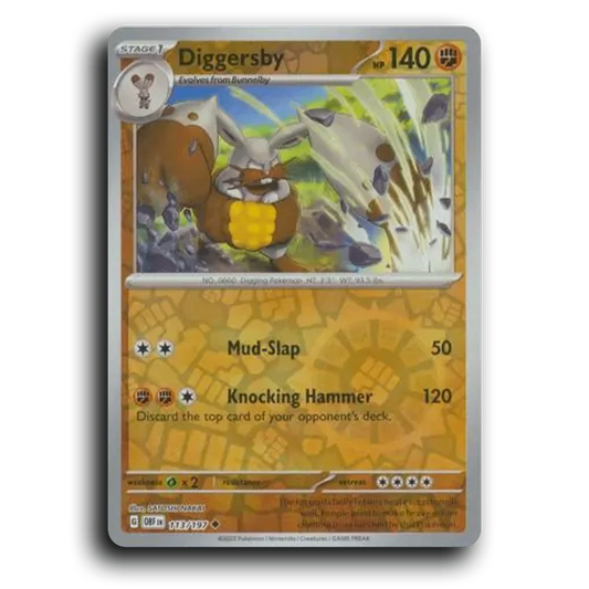 Diggersby (113/197) [Obsidian Flames] 2023 G Uncommon English SATOSHI NAKAI Fighting OBF Stage 1 Digging Pokémon Pokemon Card TCG Near Mint NM Reverse Holo