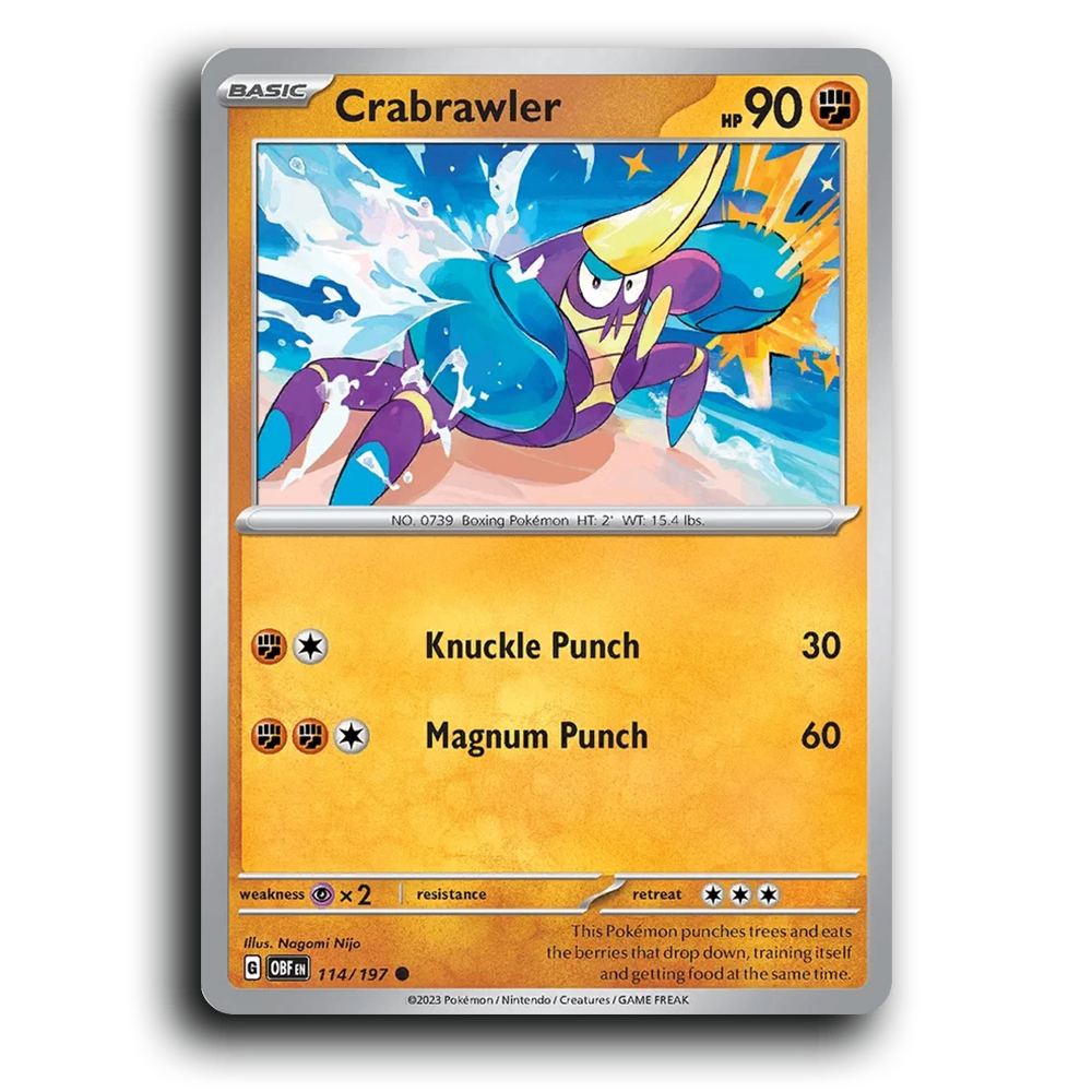 Crabrawler (114/197) [Obsidian Flames] 2023 G Common English Nagomi Nijo Fighting OBF Basic Boxing Pokémon Pokemon Card TCG Near Mint NM