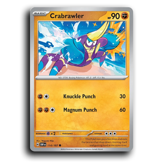 Crabrawler (114/197) [Obsidian Flames] 2023 G Common English Nagomi Nijo Fighting OBF Basic Boxing Pokémon Pokemon Card TCG Near Mint NM