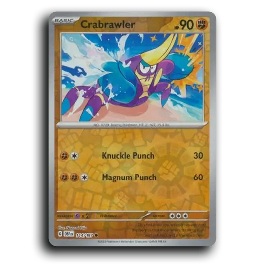 Crabrawler (114/197) [Obsidian Flames] 2023 G Common English Nagomi Nijo Fighting OBF Basic Boxing Pokémon Pokemon Card TCG Near Mint NM Reverse Holo