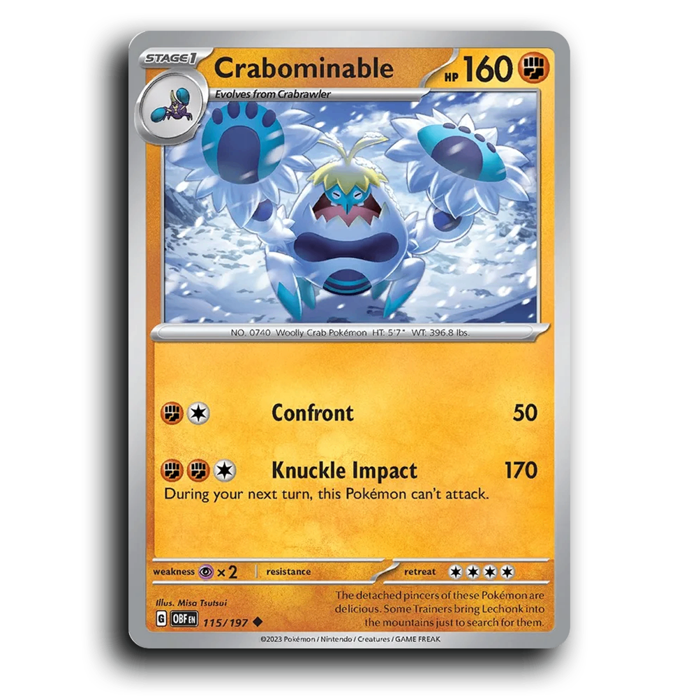 Crabominable (115/197) [Obsidian Flames] 2023 G Uncommon English Misa Tsutsui Fighting OBF Stage 1 Woolly Crab Pokémon Pokemon Card TCG Near Mint NM