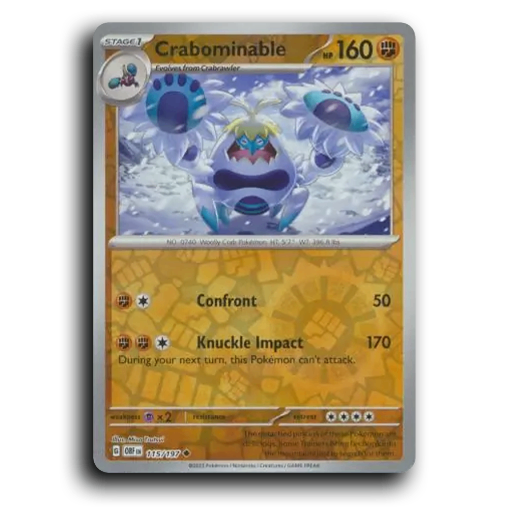 Crabominable (115/197) [Obsidian Flames] 2023 G Uncommon English Misa Tsutsui Fighting OBF Stage 1 Woolly Crab Pokémon Pokemon Card TCG Near Mint NM Reverse Holo