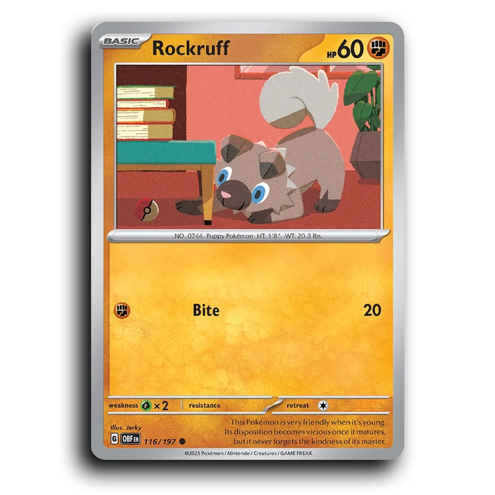 Rockruff (116/197) [Obsidian Flames] 2023 G Common English Jerky Fighting OBF Basic Puppy Pokémon Pokemon Card TCG Near Mint NM