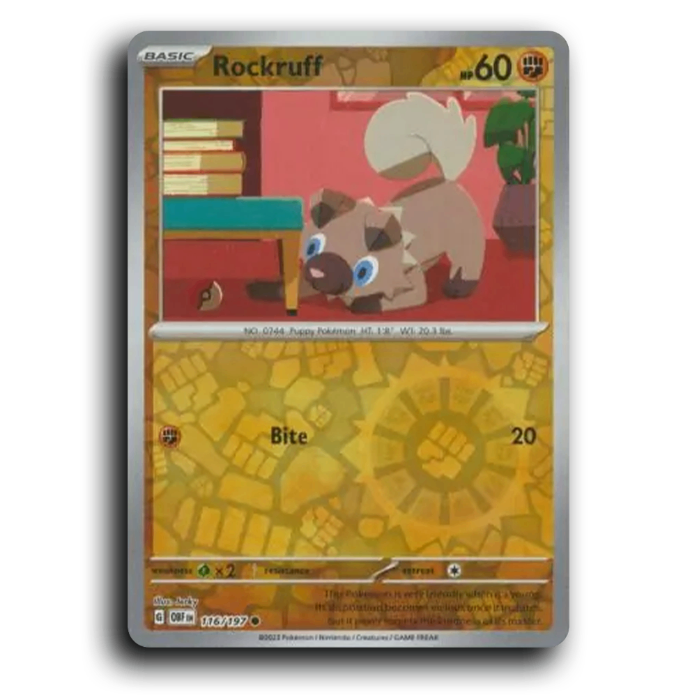 Rockruff (116/197) [Obsidian Flames] 2023 G Common English Jerky Fighting OBF Basic Puppy Pokémon Pokemon Card TCG Near Mint NM Reverse Holo