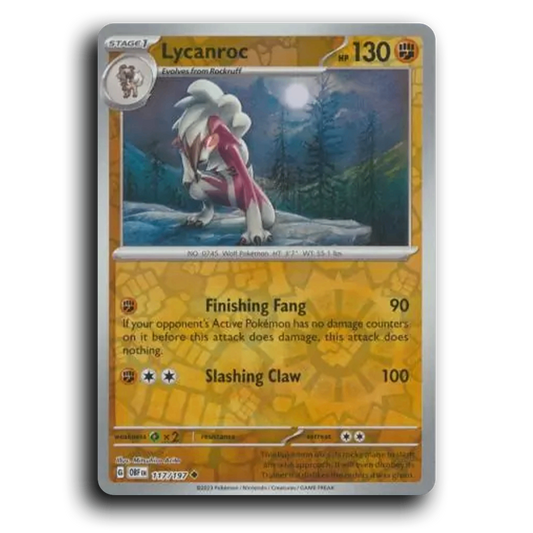 Lycanroc (117/197) [Obsidian Flames] 2023 G Uncommon English Mitsuhiro Arita Fighting OBF Stage 1 Wolf Pokémon Pokemon Card TCG Near Mint NM Reverse Holo